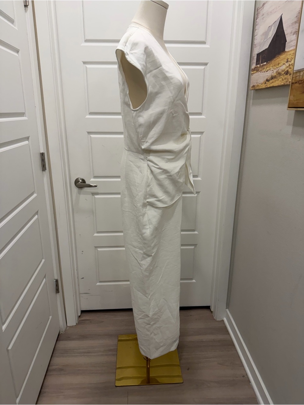 Womens White Wrap-Front Wide Leg Jumpsuit - Picture 6 of 8